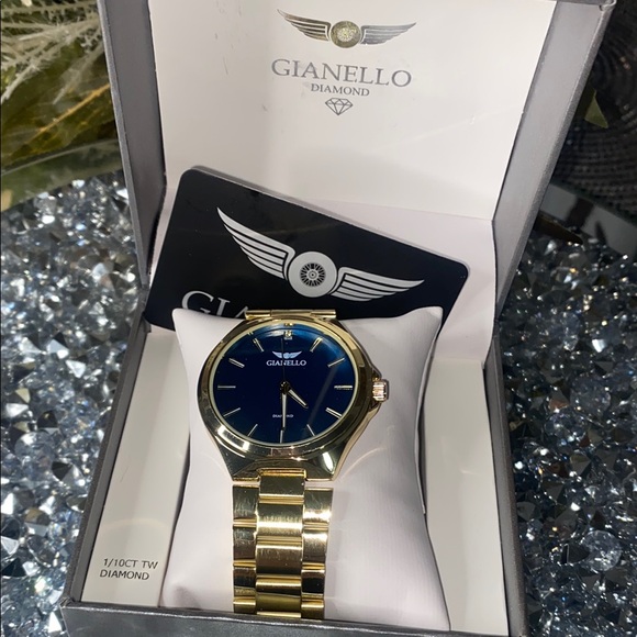 Diamond Gold and Blue Men's Watch - Picture 1 of 7